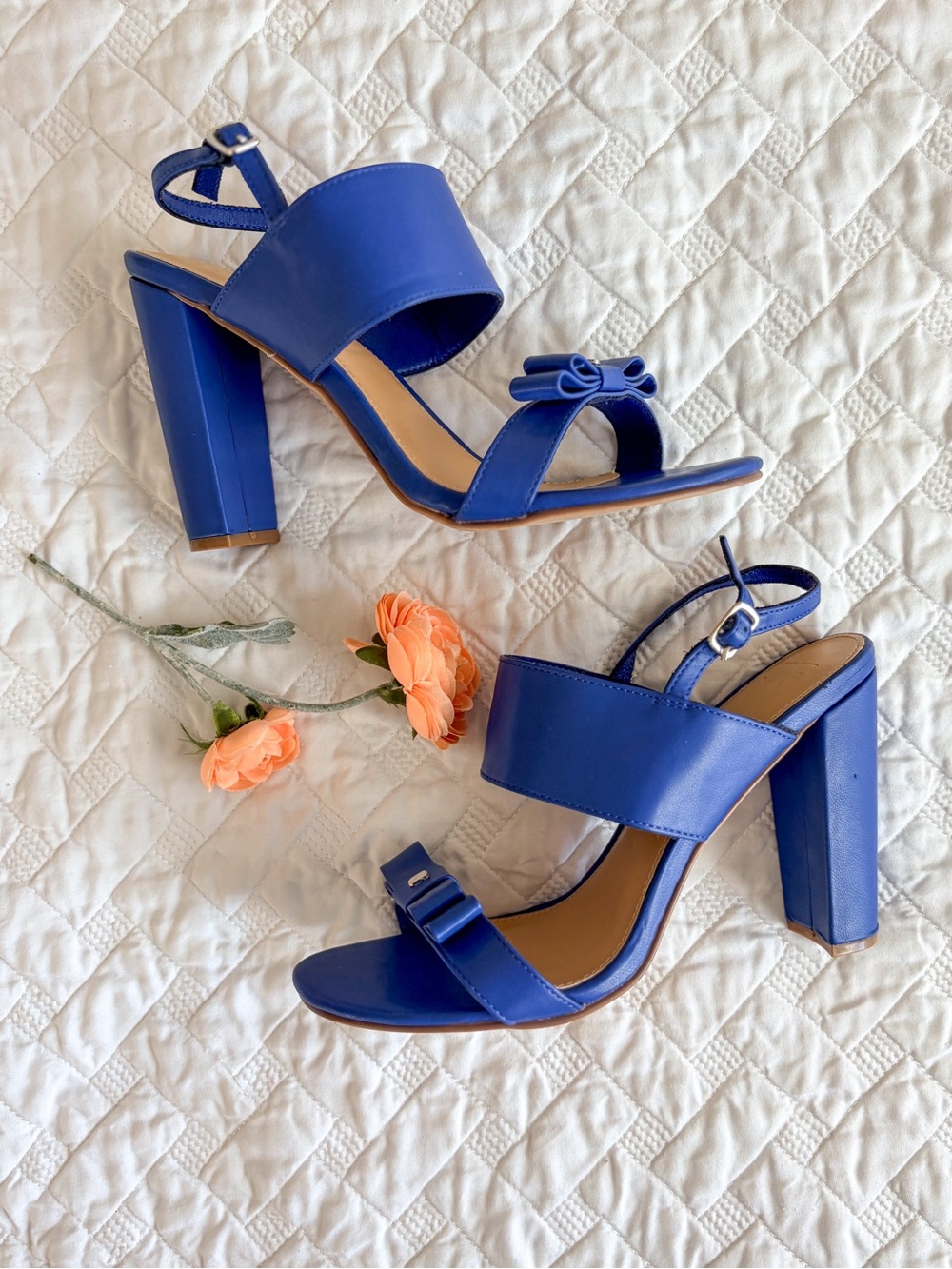 Just Fab JF Lorelai Bow Blue Block Heel Sandals Size 8.5